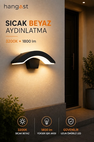 Led Yarım Ay Duvar Apliği 10w 1800 Lm 3200k Sıcak Beyaz Sensörsüz Modern Duvar Lambası Siyah