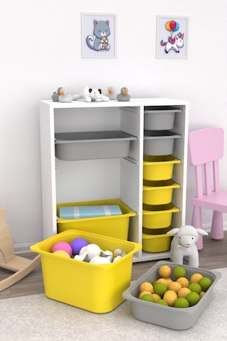 Zen Çok Amaçlı Oyuncak Dolabı 10 Sepetli - Sarı Gri 2d2k6u Gri - Sarı