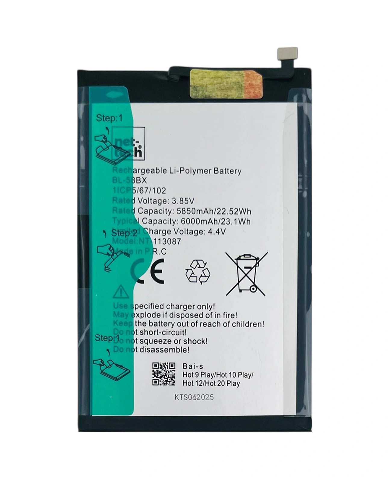 Teknonet İnfinix Hot 9 Play Uyumlu Nettech Bl-58bx 6000 Mah Batarya - Siyah