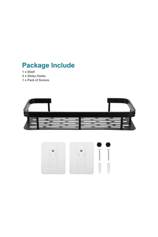 Delinmez Alüminyum Depolama Rafı Banyo Düzenleme Rafı, Dar Kenarlı Tek Katmanlı Dikdörtgen - Siyah