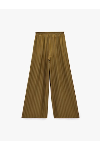 Koton Beli Lastikli Cepli Yüksek Bel Çizgili Geniş Paça Saten Pantolon Haki Çizgili 6sak40293uw