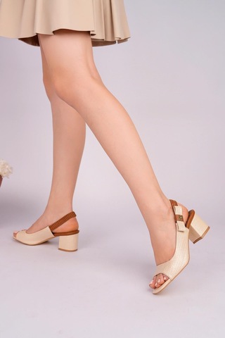 Nesilshoes Nesil Shoes Gabbel 201 Bej Arkası Lastik Kadın Sandalet
