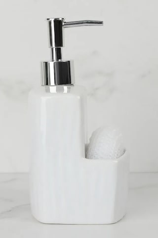 Thentech Seramik Sabunluk Deterjanlık Şık Beyaz Ekstra Sünger Koyma Bölmeli 380ml Sabunluk Beyaz
