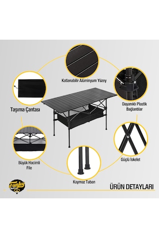 Funky Chaırs Family Xl Katlanabilir Kamp Masası 120x55x50 Siyah