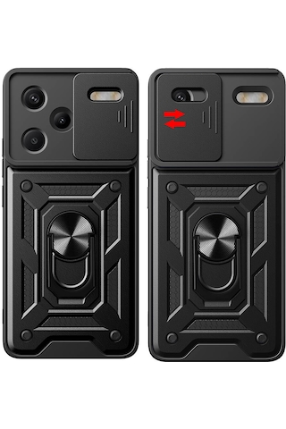 Nourthkiingdom Redmi Note 13 Pro Plus 5g Kılıf Magnetik Standlı Kamera Korumalı Nrtk Sürgülü Vega Kapak - Siyah Siyah