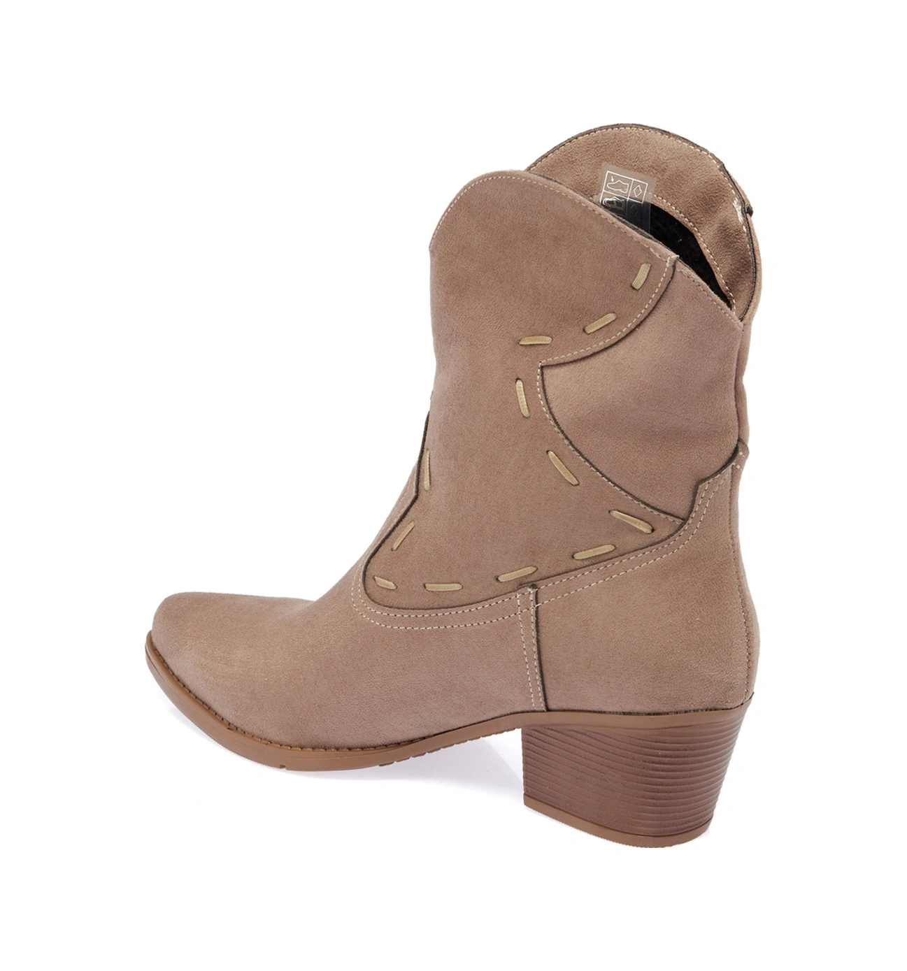 Gdt Ayakkabı Vizon Renk Süet Kalın Topuk Kadın Kovboy Bot Vizon