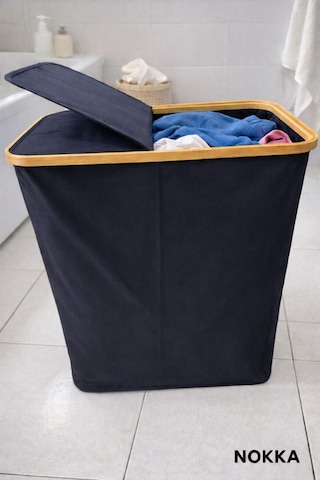 Bambu 100 Litre Kapaklı Katlanabilir Çamaşır Sepeti, 2 Bölmeli Kirli Sepeti 60x54x33 Diğer