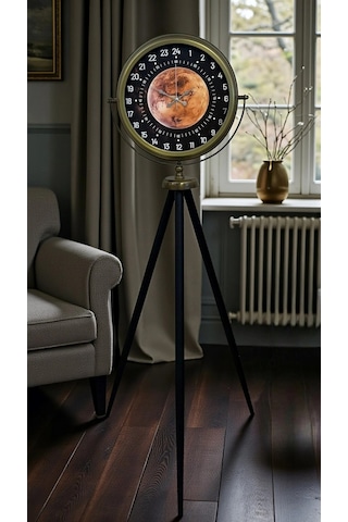 Eskitme 24 Saat Göstergeli Özel Tasarım Tripod Ayaklı Saat Çok Renkli