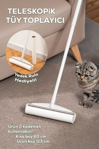 Porsima 3109 Teleskopik Uzun Saplı Yedek Başlıklı Tüy Alma Rulosu Tüy Toz Alıcı Rulo 60 Yaprak Diğer