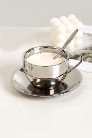 Çelik 4 Adet 180 Ml Çift Cidar Espresso Kahve Fincan Set Sunum Bardağı