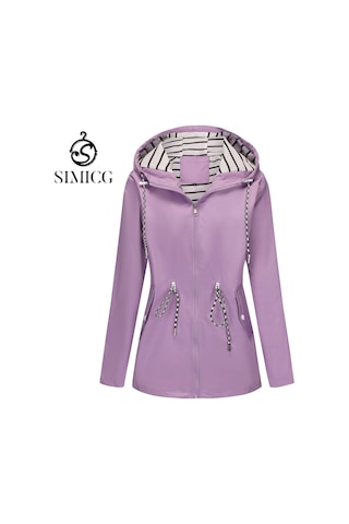 Kadınlar İçin Orta Boy Kapüşonlu Yağmurluk Büyük Beden Trençkot Mor