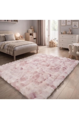 Aden Maya Vibe Tavşan Tüyü Bubble Halı / Bubble Peluş Makinede Yıkanabilir Kaymaz Tabanlı Halı / Pudra / 80 X 18 Çok Renkli