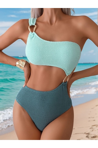 Yaz Patlamasımmodelleri Yüksek Bel İnce Tek Omuz Tek Tek Parça Mayo Metal Halka Degoratifi Darbe Renk Diişbikini Akımım Elbise Kadını Plaj Taatil Geçmezi Açık Mavi