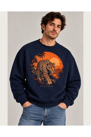 Gıovera Y Jaguar Premium Oversize Erkek Sweatshirt %100 Pamuk Lacivert