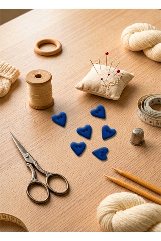 Koyu Mavi El Yapımı Polimer Kil Kalp Düğme 1,5 Cm Dekoratif Örgü, Bebek Yeleği Ve Amigurumi Düğmesi 019 Koyu Mavi