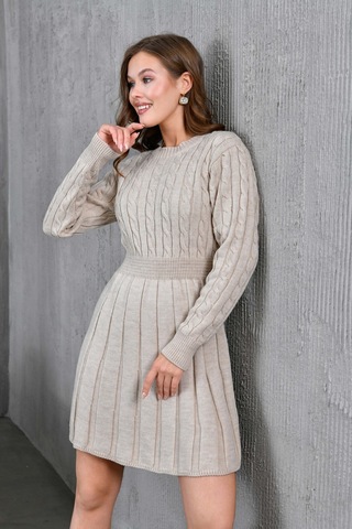 Flex Fashıon Saç Örgülü Trend Popüler Triko Mini Elbise Taş - 662242424 Taş - 662242424 Taş