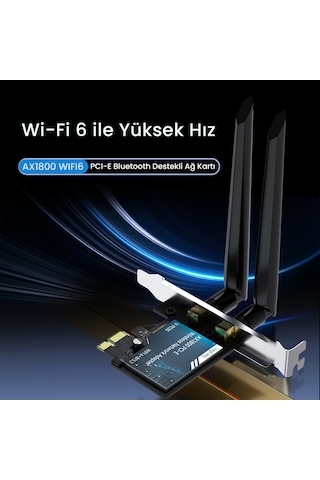 Veggieg Ax1800 Wi-fi 6 Alıcı Ve Bluetooth 5.2 Adaptör 5db Dual Anten Pcıe Wifi Ağ Kartı