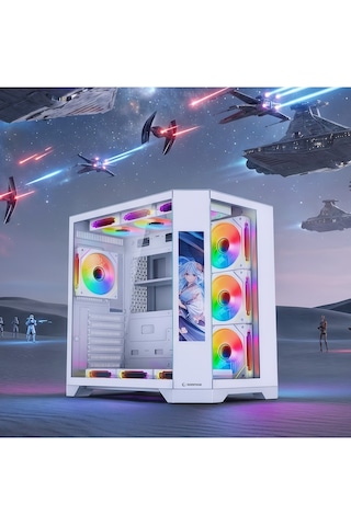 Nova 9.16'' Lcd Ekranlı Hub+kumanda Beyaz 7x12cm Argb Fan+kumanda Gaming Oyuncu Kasası