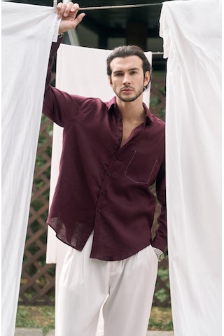 Mai Collection Mai Studios Co. Ombretta Bordo Keten Oversize Erkek Gömlek Bordo
