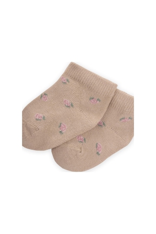 Cigit Çiçek Desenli Bebe Patik Çorabı 0-4 Yaş Bej Bej