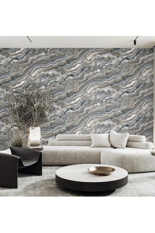 Adawall Roka 16m2 Duvar Kağıdı 23102 Serı Mermer Desen 3boyutlu Silinebilir Gri - Mavi