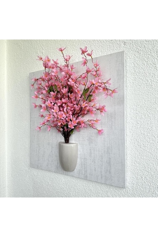 Kabartma Dokulu, Pembe Sakura Çiçekli 3d Tablo