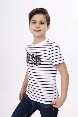 Toontoy Kids Toontoy Erkek Çocuk Baskılı Bisiklet Yaka Kısa Kollu Çizgili Tişört Lacivert