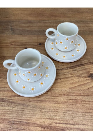 Papatya Desenli El Yapımı Seramik Kupa, Mug, Türk Kahvesi