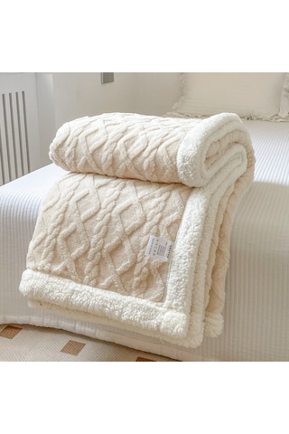 Hqgoodstore Yeni Ev Basit Düz Renk Kalınlaştırılmış Kuzu Kadife Çift Yumuşak Tek Battaniye Bej 150 200cm Beyaz Pirinç