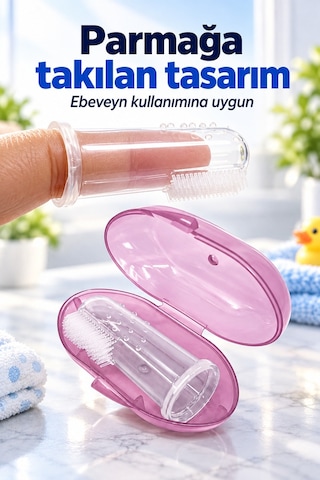 Mucit Home Pembe Kız Bebek Çocuk Silikon Parmak Diş Kaşıyıcı Dil Temizleyici Diş Fırçası