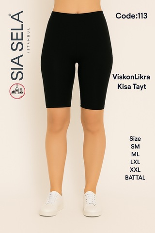 Belpa Sıla Sella Kadın Slim Fit Basic Kısa Tayt Siyah