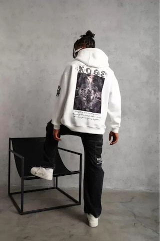 Vexor Unisex Sırt Baskılı Kapüşonlu Üç İplik Oversize Sweatshirt - Beyaz