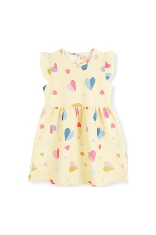 Ahengim Kız Çocuk Kalp Desenli Elbise Ak2406 Sarı