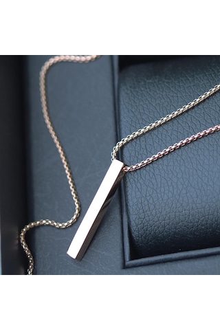 Dikdörtgen Rose Gold Çelik Plaka Kolye Gri