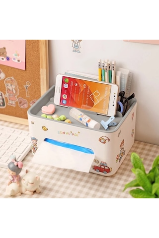 Gri-masaüstü Doku Kutusu Çok Fonksiyonlu Masa Kağıt Kutusu Mendil Kutusu Makyaj Organizatör Peçete Tutucu Telefon Uzaktan Kumanda Tutucu