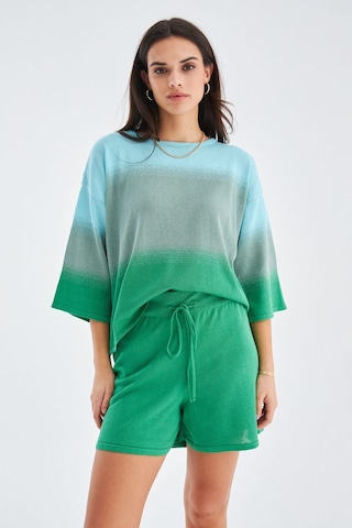 Peraluna SİRİ BLOUSE & SHORTS Yazlık Triko Kadın Şort Takım Nil Y Nil Yeşili