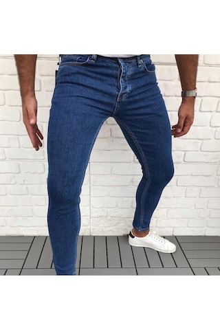 Blue Jeans Likralı Erkek Spor Kot Pantolon Mavi
