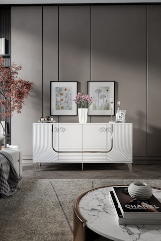 ART KONSOL MDF MEBRAN KAPAK BEYAZ GÜMÜŞ