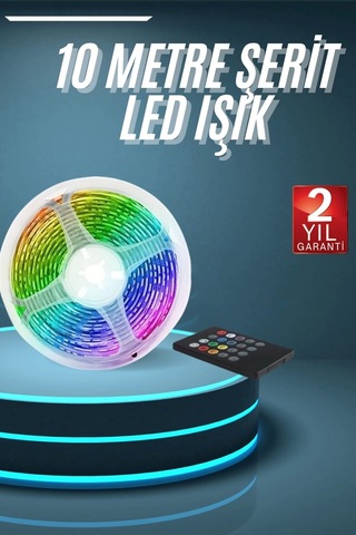 10m Şerit Led İç Mekan Renkli Rgb Şerit Led Kumandalı Çok Renkli
