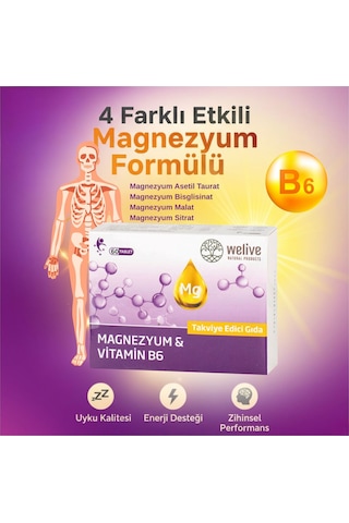 Magnezyum & Vitamin B6 Takviye Edici Gıda 60 Tablet - Enerji Desteği, Kas Ve Sinir Sağlığı Magnezyum & Vitamin B6 Takviye Edici Gıda 60 Tablet - Enerji Desteği, Kas Ve Sinir Sağlığı