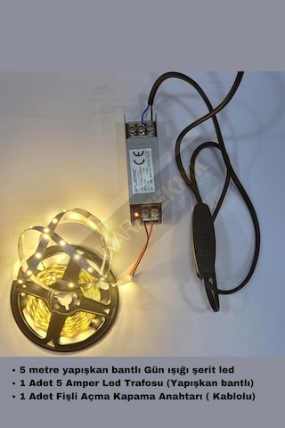 Mutfak Dolabı Gün Işığı Şerit Led 12V Adaptör Aç Kapa 5 M