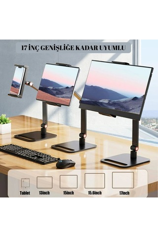 Evrensel Tablet,telefon Ve Monitör Standı-360 Döner Masa Üstü Ekran Tutucu-metal Gövde