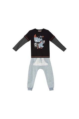 Denokids Rhino Erkek Çocuk Siyah T-shirt Eşofman Altı Takım Siyah