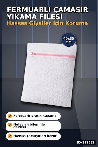 Fermuarlı 40x50 Cm Çamaşır Yıkama Filesi - Hassas Kıyafet Koruma Torbası Bx-313583 Çok renkli