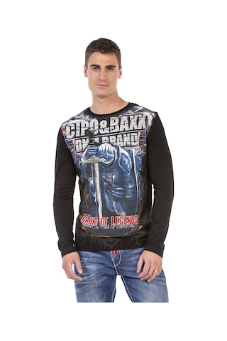 Cipo & Baxx CL452 Taşlı Baskılı Siyah İnce Sweatshirt Siyah