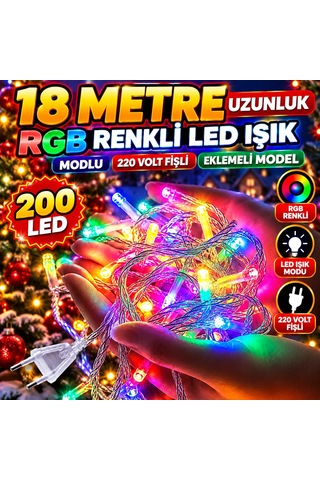 Renkli 18 Metre Yılbaşı Ağacı Işığı 200 Ledli 18 Metre Renkli Led Işık Modlu 220 Volt Fişli Model Diğer