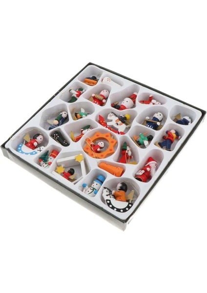 Buaoaos Wooden Figurine Pendant Necklace, Christmas Tree Ornament, 24-piece Set. Merry Christmas 001