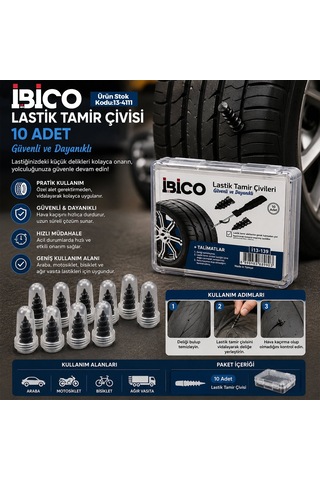 İbico İ13-139 Lastik Tamir Çivisi 10'lu - Şeffaf Plastik Kutulu- 20'li Paket