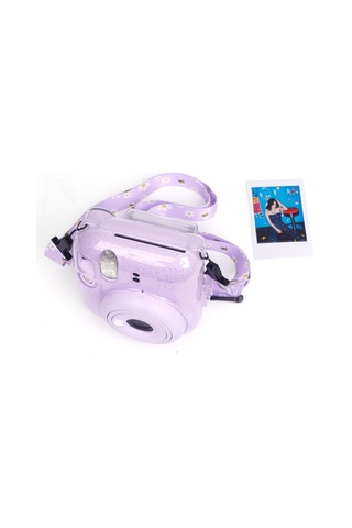 Fujifilm Instax Mini 12 Fotoğraf Makinesi + 10'lu Film + Kıskaçlı Resim Standı + Simli Pleksi Kılıf Seti Lila