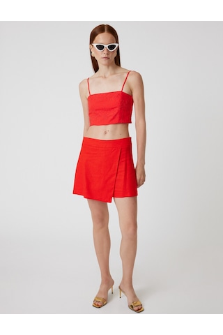 Koton Fistolu Büstiyer İnce Askılı Crop Slim Fit Kırmızı 4sak30090pw